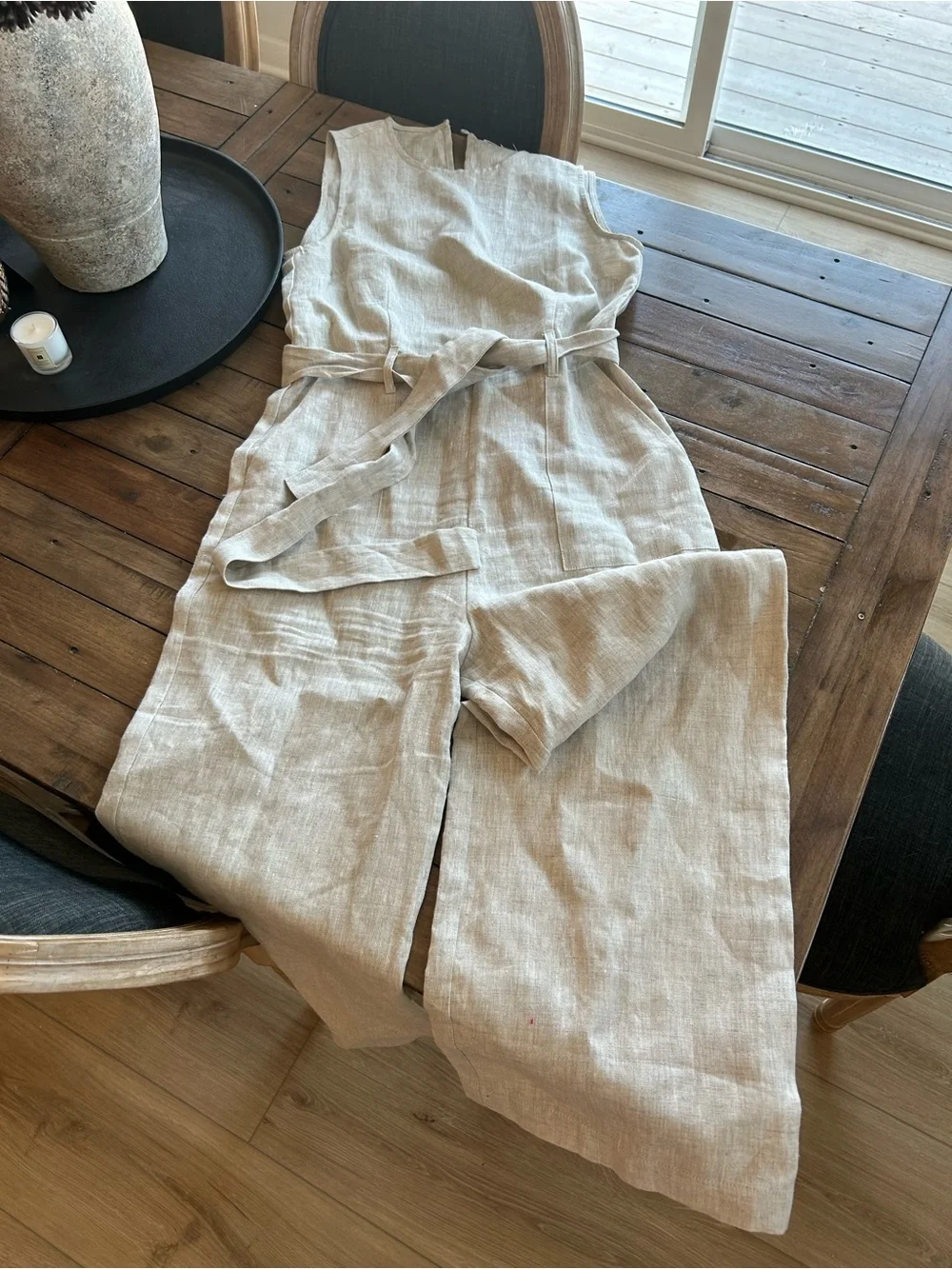 Reformation Naomi Linen Tan Belted Jumpsuit 6 Petite